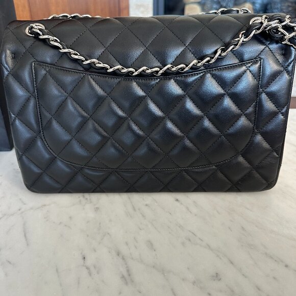 CHANEL Large/Jumbo Classic Double Flap Black Lambskin with Silver HW - Picture 2 of 14